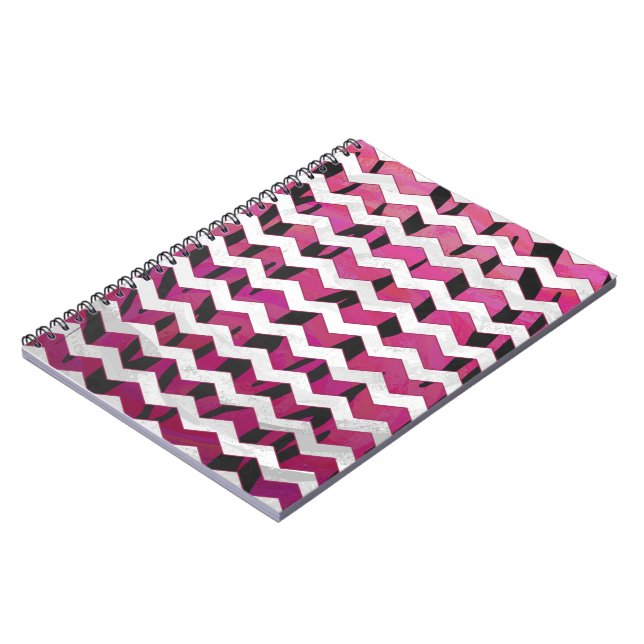 Carnet Chevron Tiger rose chaud et noir (Côté gauche)