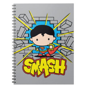 Carnet Chibi Superman Frappant À Travers Un Mur De Brique