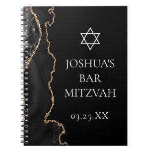 Carnet Chic Black Gold Agate Bar Mitzvah Personnalisé