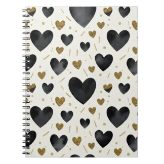 Carnet Chic Black Watercolor Hearts