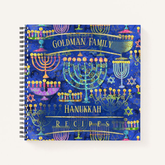 Carnet Chic Blue Gold Menorah Star de David Recette (Devant)