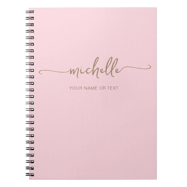 Carnet Chic Blush rose moderne or Script Monogramme Nom (Devant)
