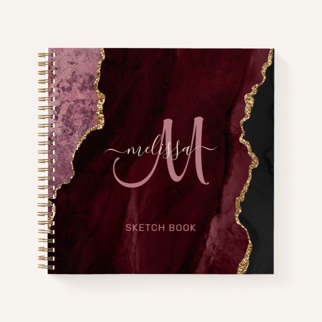 Carnet Chic Bourgogne Or Parties scintillant Agate Person (Devant)