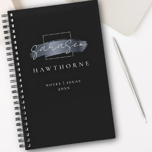 Carnet Chic Brush Stroke Black Faux Silver Grey Monogramm
