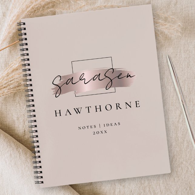 Carnet Chic Brush Stroke Faux Rose Gold Elegant Monogramm (Créateur téléchargé)