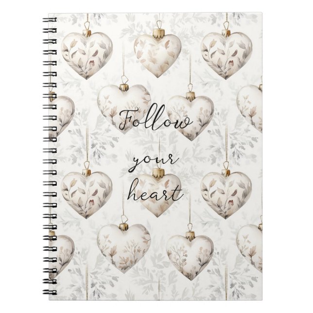 Carnet Chic Cream Grey Hearts Ornaments   (Devant)