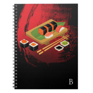 Carnet Chic Élégant Moderne Sushi Noir & Rouge