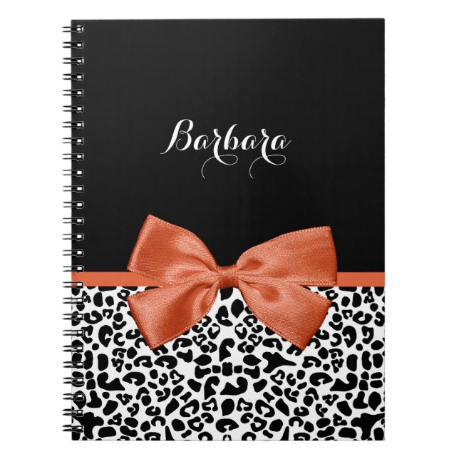 Carnet Chic Empreinte de léopard Brûlé Orange Bow Avec No (Devant)