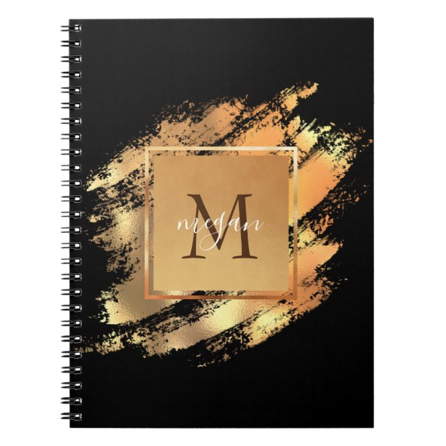 Carnet Chic Faux Or Glam Pinceau Monogrammé (Devant)