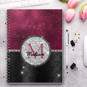 Carnet Chic faux Parties scintillant argent Bourgogne noi