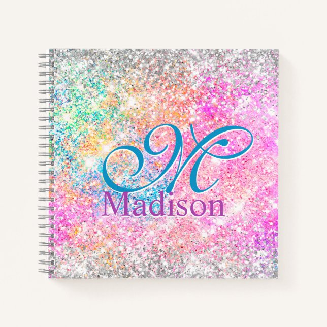 Carnet Chic irisé rose argent faux parties scintillant mo (Devant)