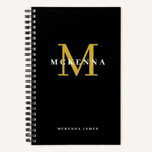 Carnet Chic Moderne Monogramme Noir Or Nom initial