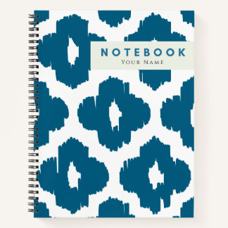Carnet Chic Moderne Motif Ikat Bleu et Blanc Personnalisé