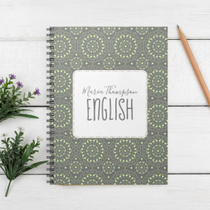 Carnet Chic Moderne Simple Étudiant Sujet Vert Gris
