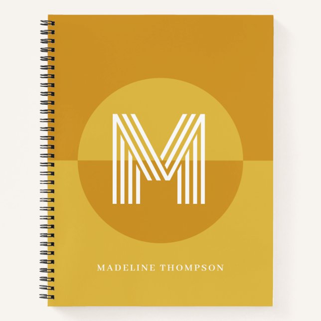 Carnet Chic moutarde jaune géométrique Monogramme moderne (Devant)