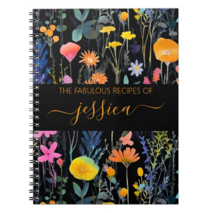 Carnet Chic noir aquarelle nom fleur sauvage Recette