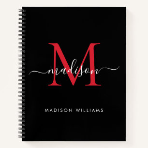 Carnet Chic Noir Bourgogne Rouge Girl Monogramme Nom du s