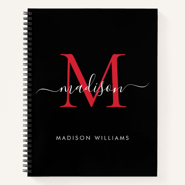 Carnet Chic Noir Bourgogne Rouge Girl Monogramme Nom du s (Devant)