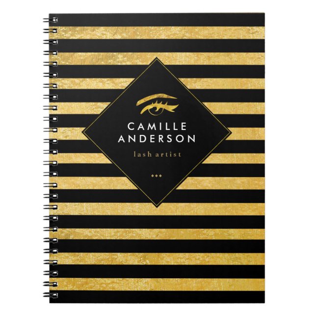 Carnet chic personnalisable d'artiste de cil d'or (Devant)