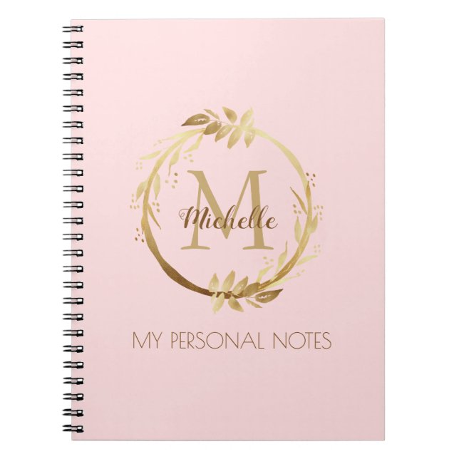 Carnet Chic Personnalisé Blush Rose Gold Monogramme Mes n (Devant)