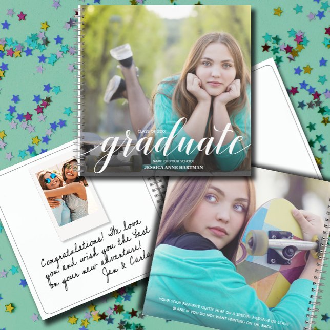 Carnet Chic Photo Graduation Party Guest Book (CHOOSE your page style, spine color, soft or hard cover and add a personal message on the back.)