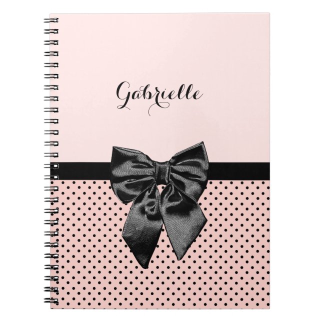 Carnet Chic Pois rose noir Bow et nom (Devant)