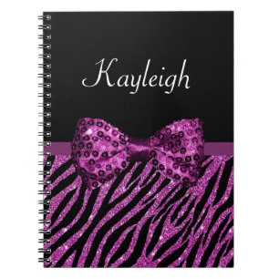 Carnet Chic Purple Zebra Print FAUX Glitz Bow avec nom