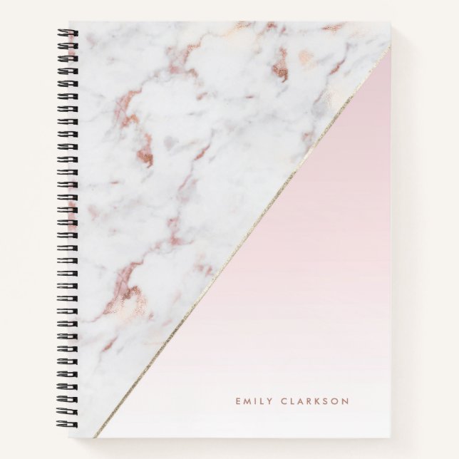 Carnet Chic Rose Gold Marble Blush Personnalisé (Devant)