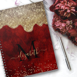 Carnet Chic rouge gouttes d'or parties scintillant monogr