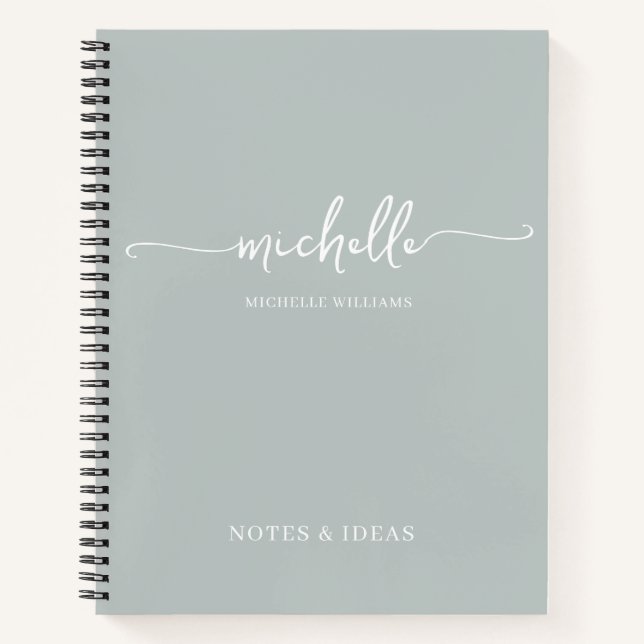 Carnet Chic Vert Sage Monogramme Signature Nom (Devant)