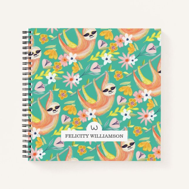 Carnet Chic Vibes Topique Jungle Sloth & Floral Pattern (Devant)