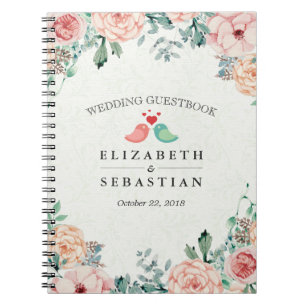 Carnet Chic Watercolor Floral Inséparables Couple Guestbo
