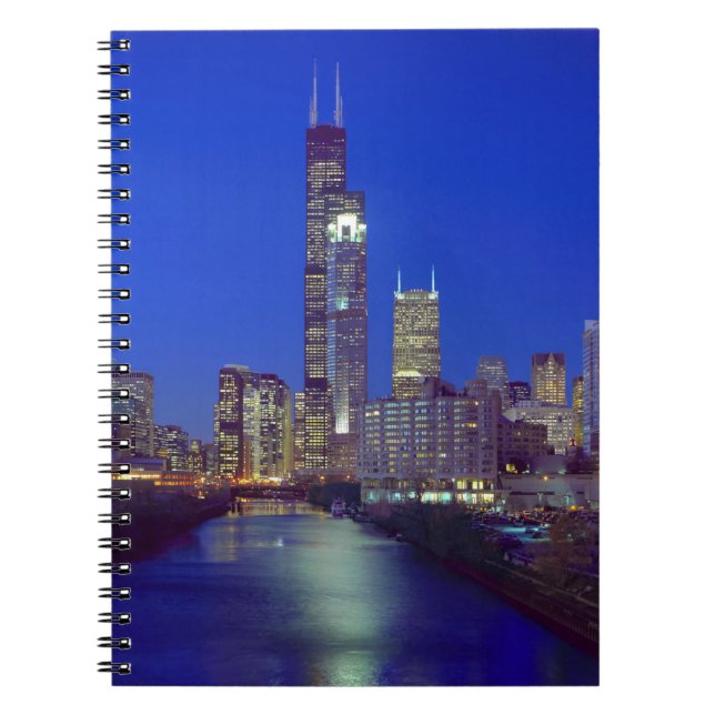 Carnet Chicago, Illinois, Skyline la nuit avec Chicago (Devant)