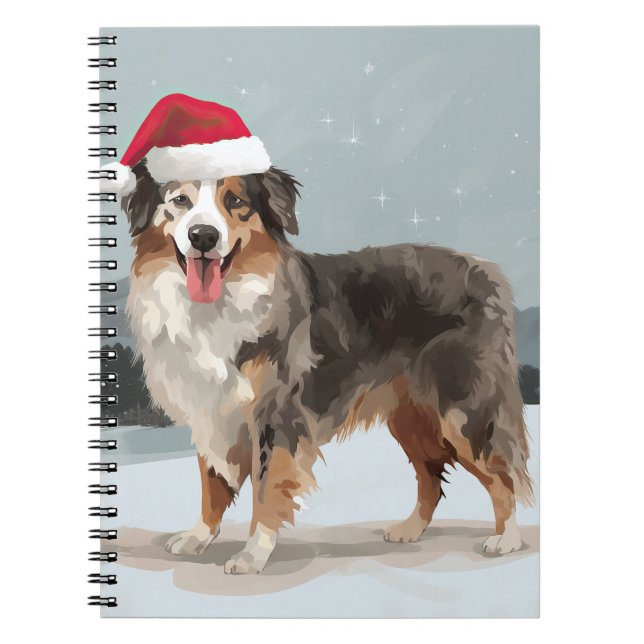 Carnet Chien berger australien en Noël de neige (Devant)