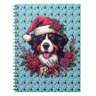 Carnet Chien bernois de fête avec chapeau de Santa et fle