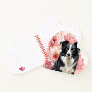 Carnet Chien Border Collie et lis roses gras