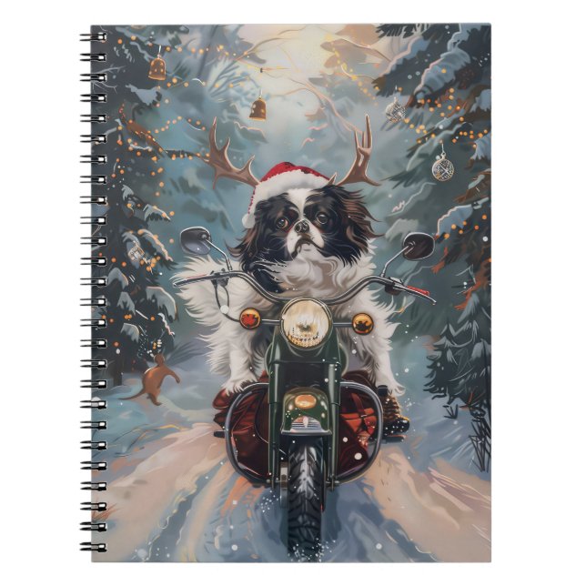 Carnet Chien Chin japonais équitation moto Noël (Devant)