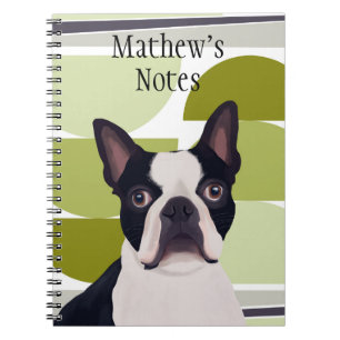 Carnet Chien de Boston Terrier - Vert géométrique