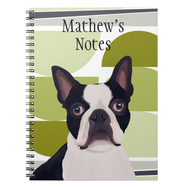 Carnet Chien de Boston Terrier - Vert géométrique (Devant)