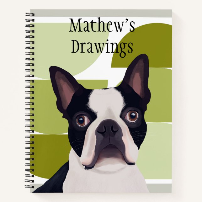 Carnet Chien de Boston Terrier - Vert géométrique (Devant)
