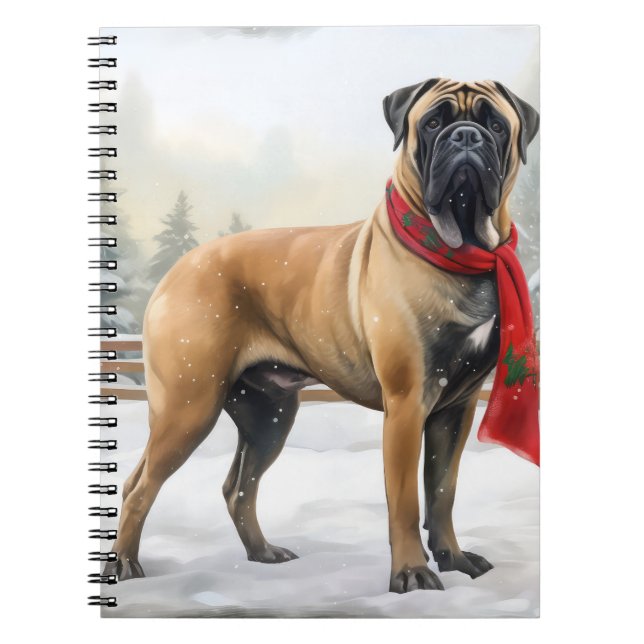 Carnet Chien de Bullmastiff à Noël de neige (Devant)