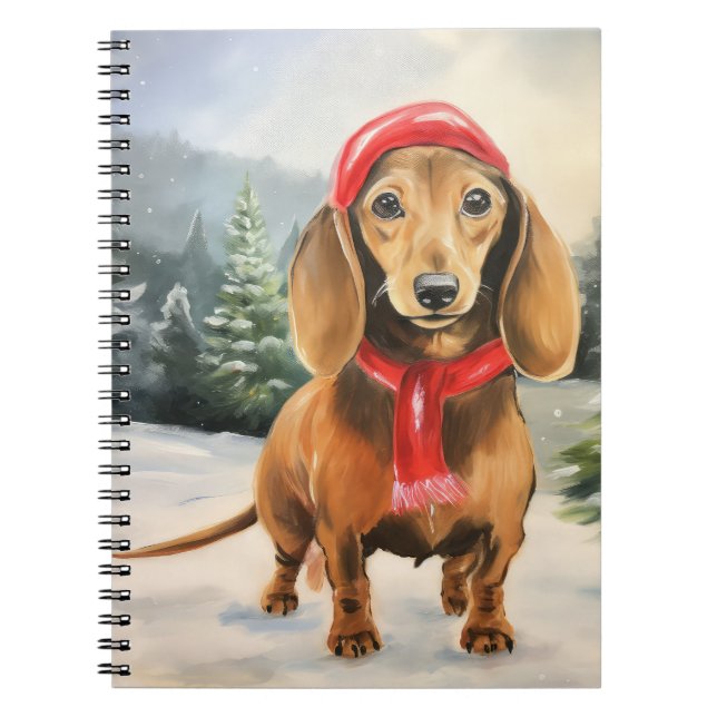 Carnet Chien de Dachshund à Noël de neige (Devant)