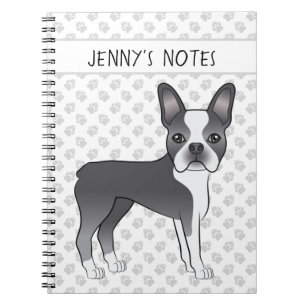Carnet Chien de dessin animé Boston Terrier bleu et blanc