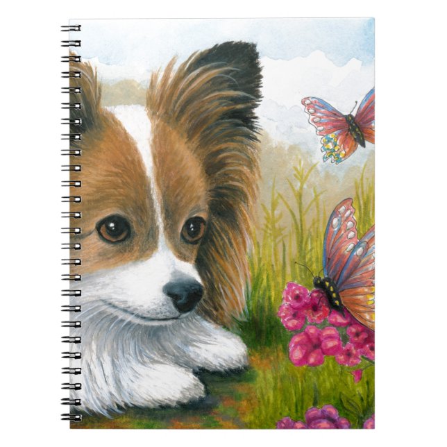 Carnet Chien de Papillon du chien 123 avec des papillons (Devant)