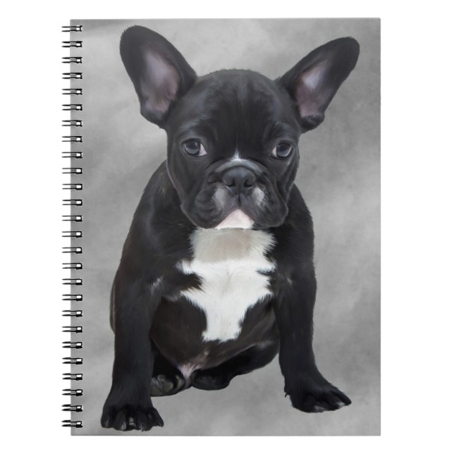 Carnet Chien de taureau français assis aquarelle peinture (Devant)