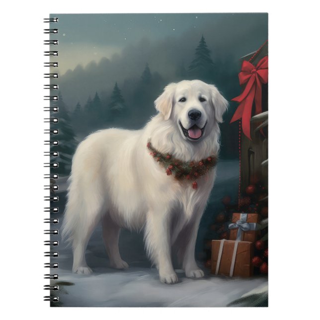 Carnet Chien des grandes Pyrénées à Noël de neige (Devant)