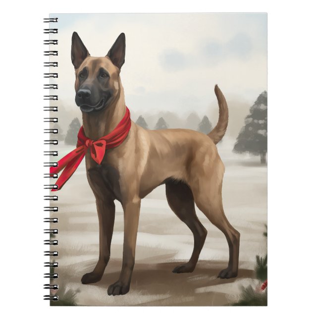 Carnet Chien malinois belge à Noël de neige (Devant)