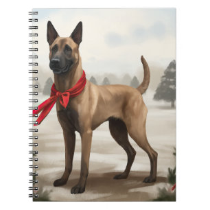 Carnet Chien Malinois Belge dans la neige de Noël