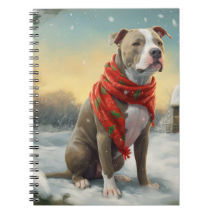 Carnet Chien Pitbull dans la neige de Noël