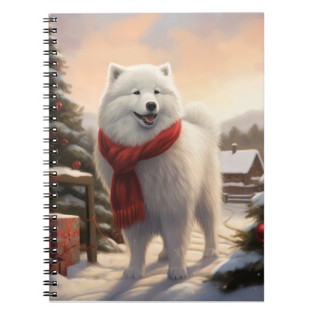 Carnet Chien Samoyé à Noël de neige (Devant)